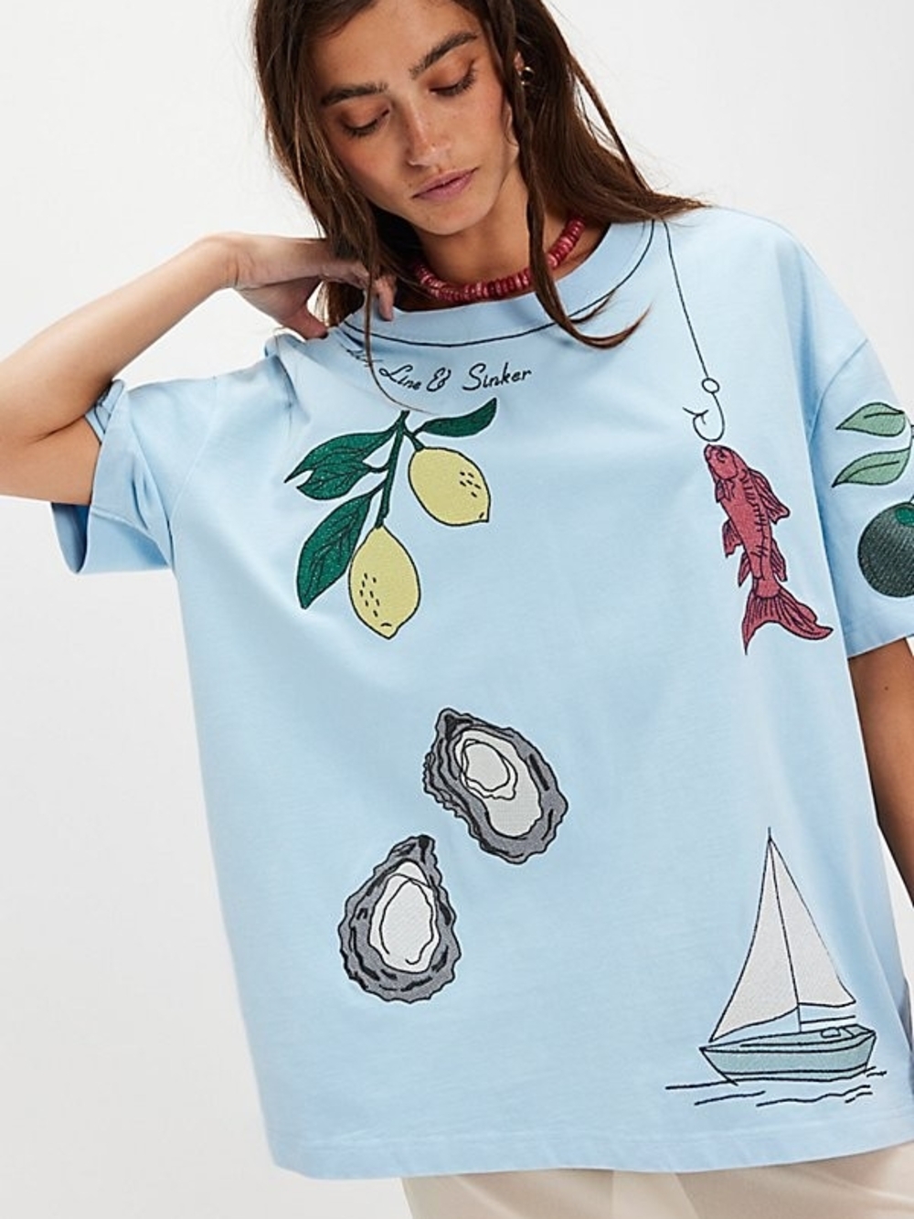Free People x Denim And Bone "Dinner Party" Embroidered Tee